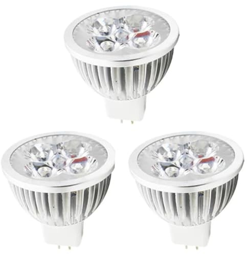 MR16 4W Cool White 6000K LED Light Bulbs(Equivalent Halogen Bulb) 320LM GU5.3 Spotlight Not Dimmable Energy Saving Lamp AC DC 12V 120° Beam Angle for Hallway Ceiling Reflector Daylight (3 pieces)