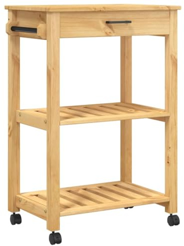 vidaXL Kitchen Trolley, Wooden Kitchen Trolley on Wheels, Rolling Cart for Living Room, Storage Serving Trolley Rack, Solid Wood Pine