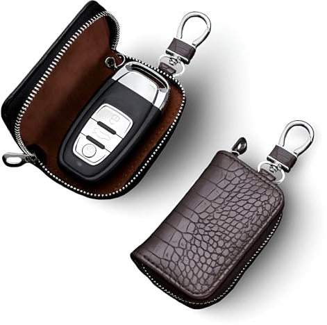 S&T Design Keyless Go Tasche Autoschlüssel Schutz Leder Hülle Schlüsselmäppchen Cover Auto Gadget Zubehör Braun (Braun)