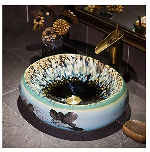 Waschtisch mit Waschbecken, Badezimmer-Waschbecken, Waschbecken, Aufsatzwaschbecken, Badezimmer-Waschbecken, oval, 19 Zoll, kunstvoll, über der Arbeitsplatte, Porzellan-Keramikschü
