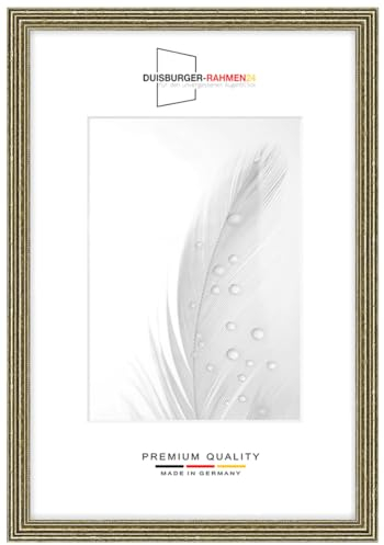 Massiv Holz Bilderrahmen Vintage Retro 36 x 46 cm in Alt-Champagne Barock | inkl. bruchsicherer Anti-Reflex Kunstglasscheibe | Rahmen für Poster | Puzzle | Foto collage DR088