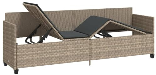Festnight Gartensofa mit Liegefunktion Rattan Sofa 3 Sitzer Balkon Liegesofa Sonnenliege Gartenliege Verstellbar Rattansofa Lounge Sofa Liege Outdoor mit Schlaffunktion Balkonmöbel Bank