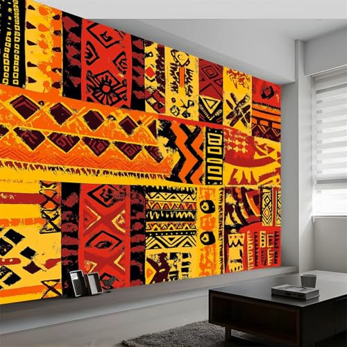 Générique Art Papier Peint Intissé Symboles imprimés traditionnels africains, Art Ethnique Traditionnel Papier Peint Photo 200 x 140 cm (L x H), pour Fresque Murale 3D HD pour Salon Chambre Cuisine