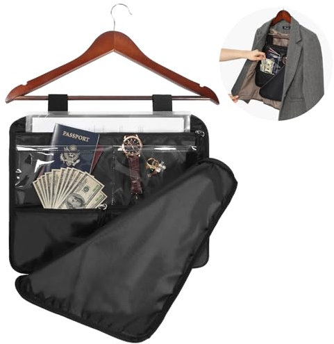 Tangoner Hanger Diversion Safe Bag, Hidden Safe Pocket for Money Cash，Secret Document Holder Zipper Pouch，Fits Under Hanging Clothes with Zipper Pocket to Hide Valuables for Home Travel Dorm, (BLACK)