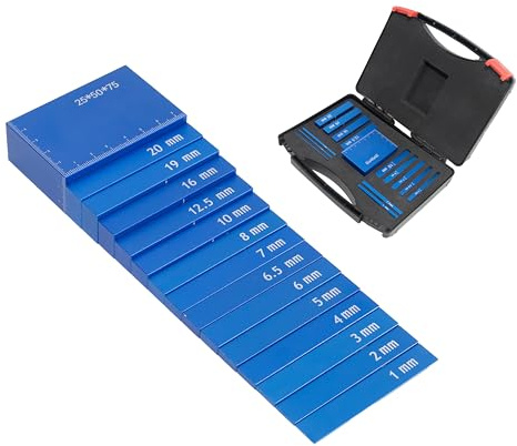 TEXALAN Metrische Setup-Blöcke, Holzbearbeitung, Aluminium, Höhenmesser, Blöcke, Set für Oberfräse und Tischsäge, Zubehör, Blau, 15 Stück