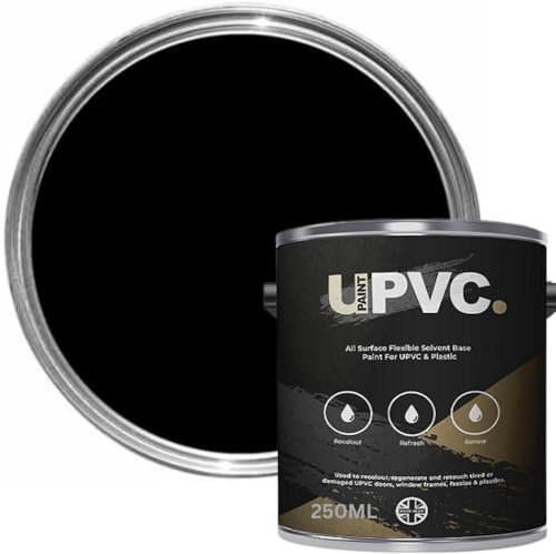 upaintpvc - All-In-One UPVC Plastic Paint 250ml - Windows - Doors - Frames - Conservatories - Fascia - Downpipes - Guttering | Semi Matt Finish - 250ml (Black)