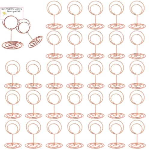 SHUOHONG 30 Pezzi Rosa Segnaposto Tavolo, Segnaposto Matrimonio, Porta Foto, Titolari di Carta Numero di Tabella, Memo Clip, per Feste, Ristoranti, Foto, Matrimoni, Banchetti, Eventi (Rotondo)