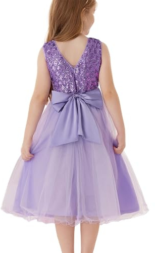 GRACE KARIN Abito da principessa con paillette, per feste, matrimoni, ragazze, in tulle, per compleanno, da sera, per bambini, elegante, con brillantini, viola., 6-7 Anni