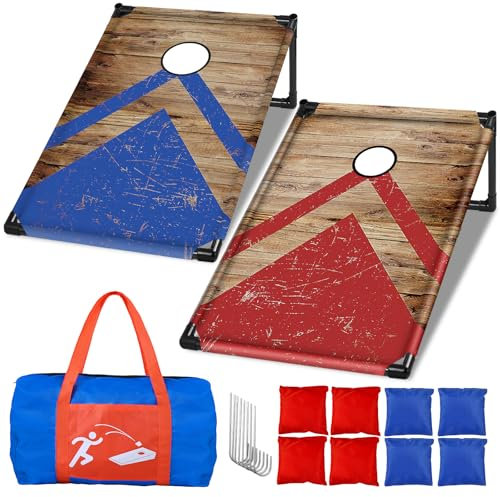 NZQXJXZ Cornhole Spiel Outdoor, Tragbar Cornhole Toss Set mit 8 Cornhole Säckchen und Tragetasche für Kinder, Erwachsene, Familie, Garten, Rasen, Strand, Camping, 3 x 2 Ft