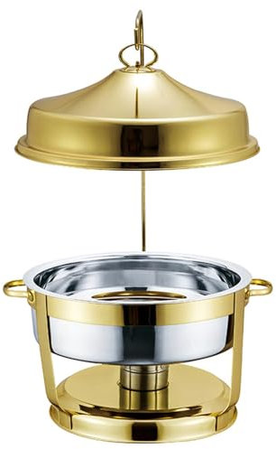 SAYEYBU Set da Buffet Chafing Dish, Set di Scaldavivande E Scaldavivande Rotondi in Acciaio Inox, Vassoio Scaldavivande, con Coperchio E Supporto, per Matrimoni, Feste,d'oro,9L