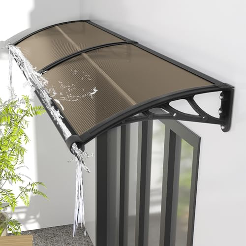 KUZRZNH Awning for Door Entrance 60x200cm/24x79in Window Canopy Exterior with Plastic Steel Bracket UV Rain&Snow Protection, Durable Polycarbonate Canopy for Entrance,Balcony Brown