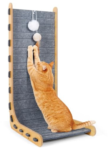 Kratzbrett Katze, Filz Kratzbretter Katze für Innen, 60 cm L Förmig Vertikale Katzen Kratzbrett mit Ballspielzeug, Dauerhaft Filz Kratzmatte, Katzen Kratzbrettr für Schutz Möbel Wand Sofa