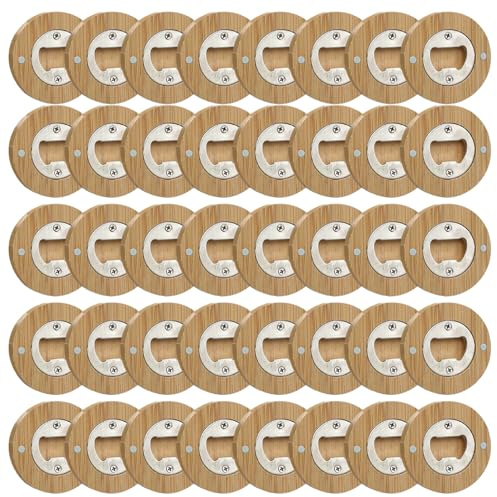 Magnetic Bottle Opener for Fridge, 40Pcs Round Wooden Bottle Opener, Beer, Soda Can