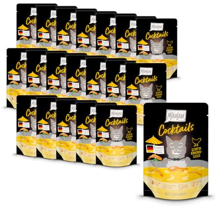 MjAMjAM - Läcker dryck för katter - Cocktails – Små kycklingbitar, Förpackning med 20 (20x40), spannmålsfri