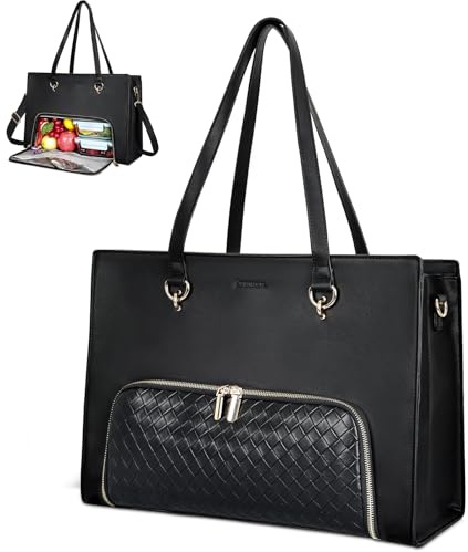Tote Bag Sac à déjeuner combiné pour ordinateur portable avec compartiment à déjeuner isolé, sac à main pour ordinateur portable 17,3, sac de travail 2 en 1 pour femme, grande sacoche étanche, sac de