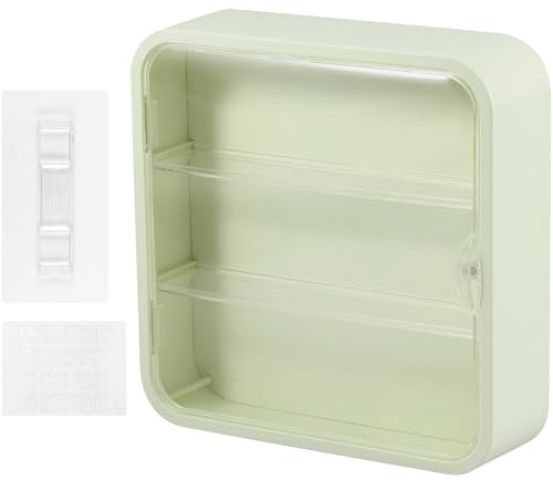 3 Ebenen Vitrine für Figuren 30 x 30 x 8 cm Wandvitrine Hängend mit Magnetischer Tür Transparent Sammlervitrine Wand für Sammlerstücke Miniaturfiguren Spielzeug (Grün)