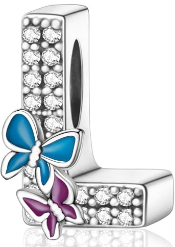 Buffsiss 925 Sterling Silber Buchstaben Charm Beads mit 5A+ Zirkonia - Initial Alphabet Schmuck, Kompatibel für Europäische Damen Armbänder & Halsketten-L