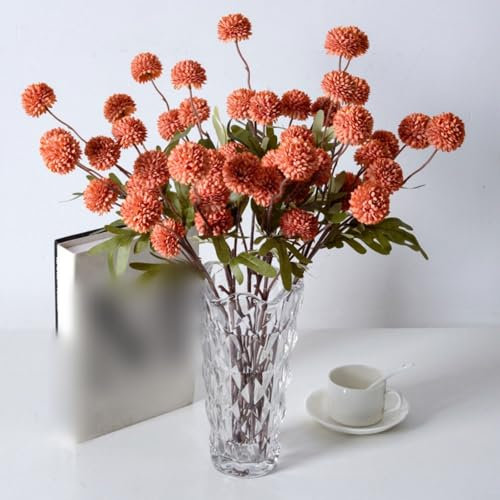 CWOQOCW Künstliche Seiden-Chrysanthemen-Kugeln, Blumen, Löwenzahn-Stil, Pompon, Mama, Blumenstiele, Herbst, Zuhause, Hochzeit, Party, Dekorationen, Orange, Blau, Lila, 6 Stück (Orange)