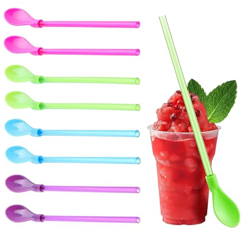 JUGUTA 8 Piezas Pajitas Reutilizables, Pajitas Bubble Tea, Cuchara De Paja, 2 En 1 Cuchara Pajita Para Cócteles Café Latte Macchiato Leche