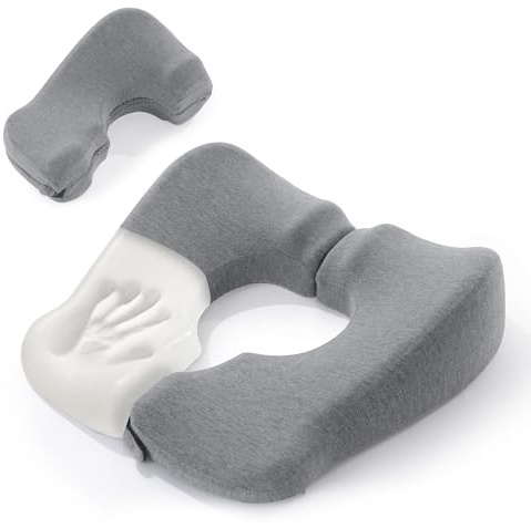 TOPROUD Memory Foam Pressure Relief Cushion for Sitting and Sleeping, T-Shaped Tailbone Cushion for Comfort and Support (Grey)