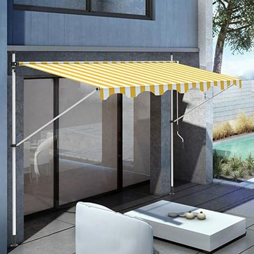 Balkonmarkise verstellbar 4m - Handkurbel Sonnenschutz für Terrasse, Pavillon & Garten, höhen& winkelverstellbar, Gelb & Weiß, Outdoor Vordach Sonnenschutz