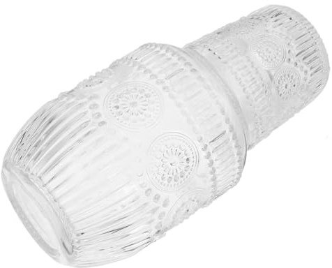 Didiseaon Embossed Glass Water Bottle Set for Home Bedroom Kitchen Vintage Bedside Carafe and Matching Drinking Cup for Cold Drinks and Juice