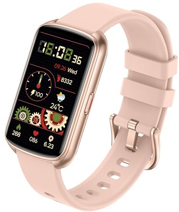 Runlio Fitness Trackers, 1.47 Inch Fitness Watch, Touchscreen Smart Watch with Thin Smartband Design, 5ATM Waterproof Pedometer Step Counter Watch, SPO2 Heart Rate Monitor for Android/iOS, rogue red