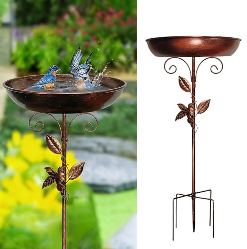 RNPKZ 80cm Vogeltränke Stehend, Vogelbad für Draußen Garten, Wassertränke für Vögel, Vogelbad Garten Stehend mit Stabiler 5-Zinken-Basis für Gartenund Rasen, Winterfeste Vogeltränke (Antike Bronze)