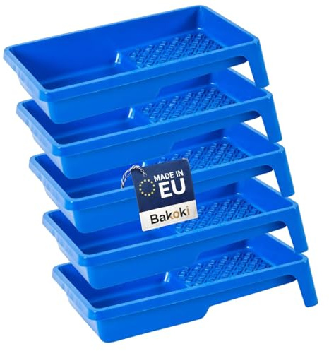 BAKOKI 5X Farbwannen 15x29cm, Lackierwanne für Wandfarbe, Farbschale Kunststoff Blau |Breite 15cm, Länge 29cm| Malerzubehör, Malerbedarf