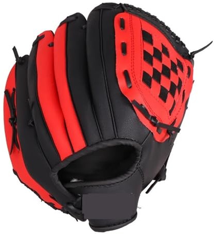 Baseballhandskar, baseballhandskar, förtjockade, för vuxna, softball, skydds-catcher-handskar, PVC, slitstark sportskyddsutrustning (svart röd, 30 cm)