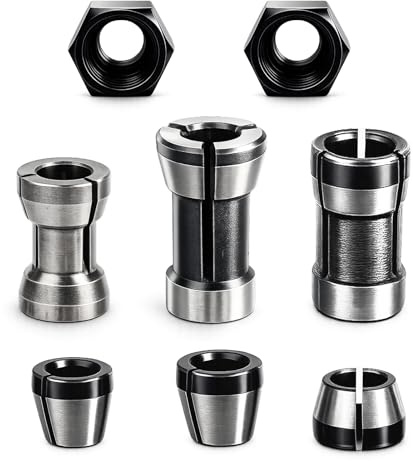 Set di 8 pinze di serraggio per fresatrice, 6 adattatori (6/6,35/8 mm) + 2 dadi, pinza di serraggio per fresa in acciaio, accessori per fresatrice Bosch, mandrino per incisione e lavorazione del legno