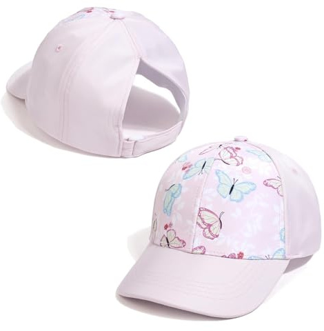 YAMEE Ponytail Baseball Cap for Girls, Kids Summer Soft Breathable Sun Protection Sports Hat for Children
