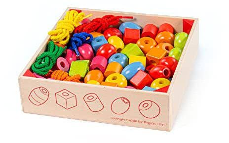 Bigjigs Toys Jar of Lacing Beads and Laces - Threading Beads Activity Toys