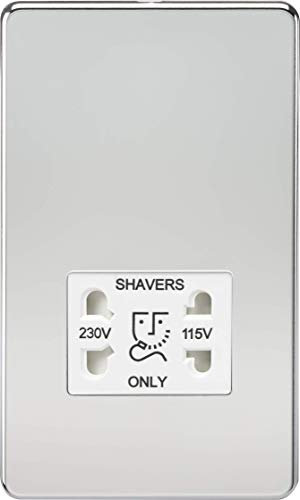 Knightsbridge SF8900PCW Screwless Dual Voltage Shaver Socket in Polished Chrome with White Insert, 5.0 mm*147.5 mm*87.8 mm