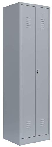 Lüllmann Spind für 1 Person mit Schwarz-Weiss-Trennung 180x60x50cm in grau Spindschrank Kleiderspind grau 510420 für Personalraum, Umkleideraum