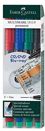 Faber-Castell CD-Marker MULTIMARK, wasserfest, Strichst rke: ca. 0,6 mm, 4 Farben, Etui