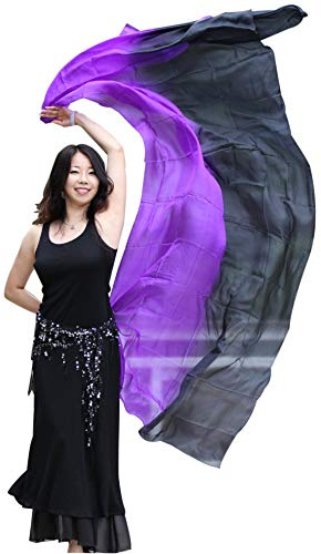 Winged Sirenny Bauchtanz Seidenschleier, Leichter Handbemalter Schleier aus Seide für Tanz, Bühnenshows & Künstlerische Darbietungen. Tragetasche & Handgerollten Kanten, schwarz-violett