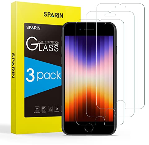 SPARIN 3 Pack Protector de Pantalla Compatible con iPhone SE 2022,iPhone SE 2020, iPhone 8, iPhone 7 y iPhone 6s, Sin Cobertura Toda, Cristal Templado 9H Dureza