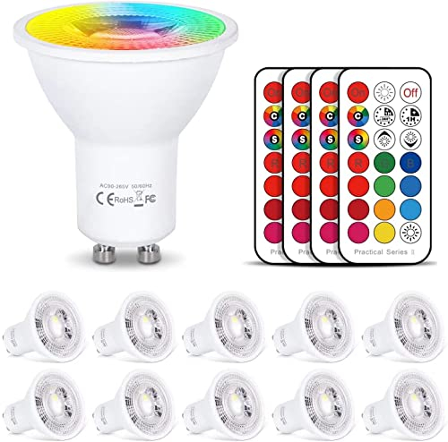 HYDONG Ampoule GU10 LED Couleur Changement 6W Dimmable LED Spot Bulb RVB + Blanc Chaud 2700K,12 Couleurs avec Télécommande, AC85-265V, pour Applique, Rail Track, Plafonnier Encastré (paquet de 10)