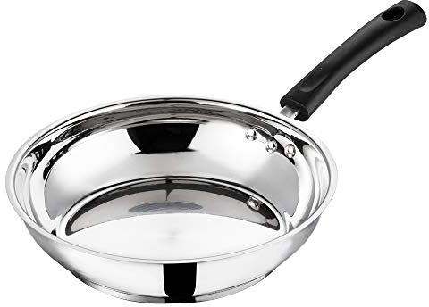 Vinod Stainless Steel Frying Pan – 20 cm | Skillet Pan with Bakelite Cool-Touch Handle | SAS Bottom | Induction & Ceramic Compatible | Ideal for Eggs, Bacon, Sausages & Sautéed Veggies