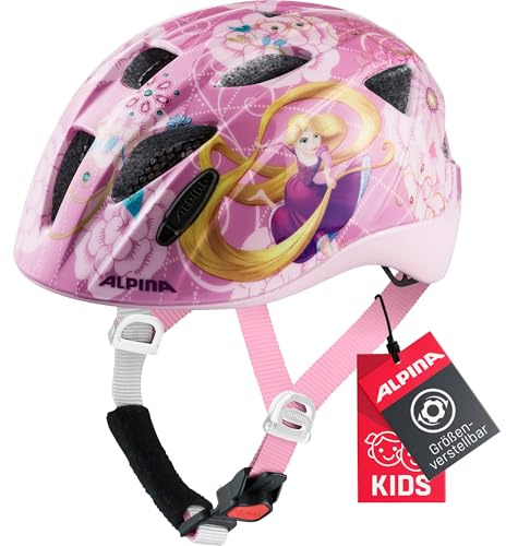 ALPINA XIMO DISNEY – Lätt, säker och okrossbar Disney-cykelhjälm med LED-ljus som tillval för barn, Rapunzel-glans, 45–49 cm