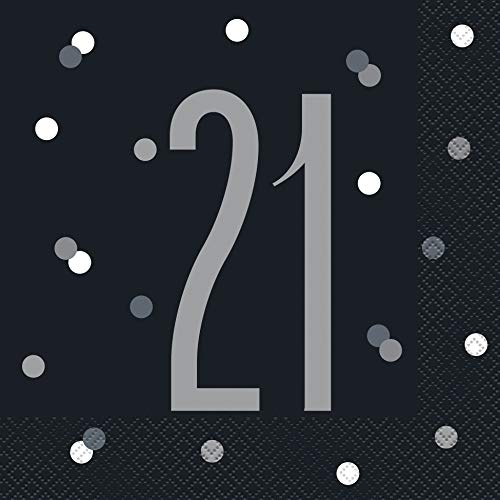 Unique 83544 Black Polka Dots 21st Birthday Luncheon Napkins Disposable | 16 Pcs, Age 21
