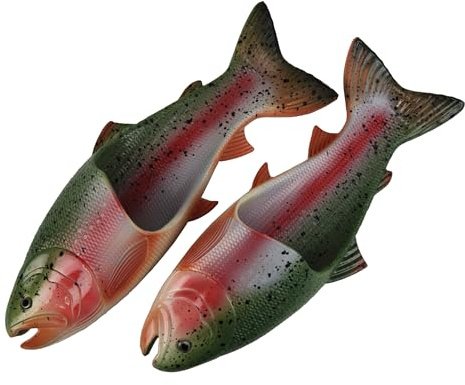 Rivers Edge Products Fish Sandals - Adult Flip Flop Slides for Men and Women - Unisex Animal Slip-On Slippers - Funny Fishing Gift and Gag Gift for Parties - Medium, Trout