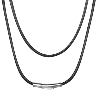 ChainsHouse Lederkette Herren Damen Halskette 1.5/2/3mm Geflochtene Kunstlederkette Schwarz Wasserdicht Leder Wachsseilkette mit Karabinerverschluss Lederhalsband für Geburtstag, Länge 41-76cm