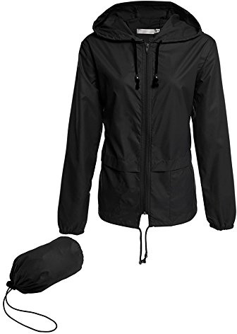 Avoogue Lightweight Raincoat Climbing Jackets Women's Waterproof Windbreaker Packable Outdoor Hooded Fall Rain Jacket Black XL