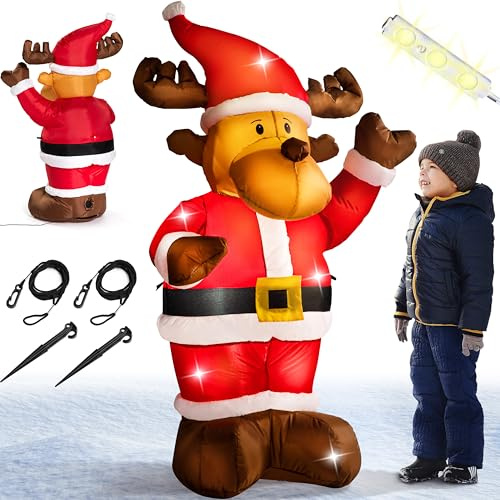 MONZANA® Reno Inflable 135cm XL Figura Decoración Navidad Exterior Luces LED Adorno Hinchable Patio