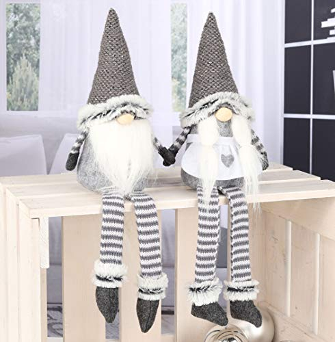 Spetebo Weihnachtswichtel im 2er Set (Mann und Frau) - Wichtel sitzend 44cm Deko Weihnachtszeit