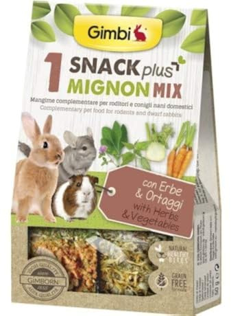 Gimbi Snack Plus Snack Grain Free Snack per Conigli per roditori 50g (Mix1 Erbe & Ortaggi cubetti)