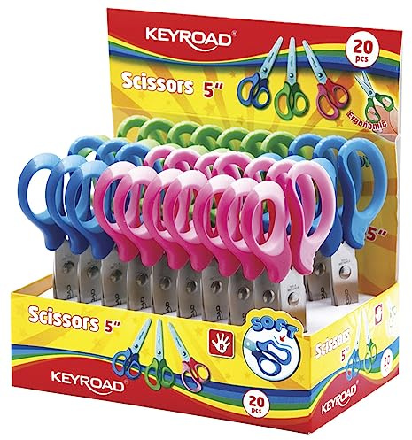 KEYROAD Schulschere/Kinderschere 12 cm / 20 Stück - 20er Pack/mit abgerundeten Klingen/Kunststoff Griff