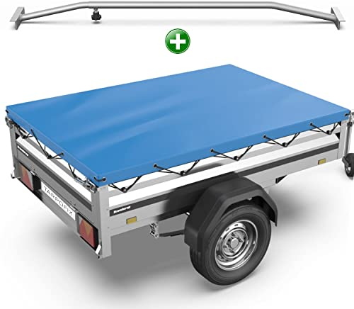 Tarpofix® Lona para Remolque Plana 212 x 123 x 7,5 cm + Soporte Ajustable (100-145 cm) - Cubierta de PVC para Varios Remolques de Coches de 750 kg